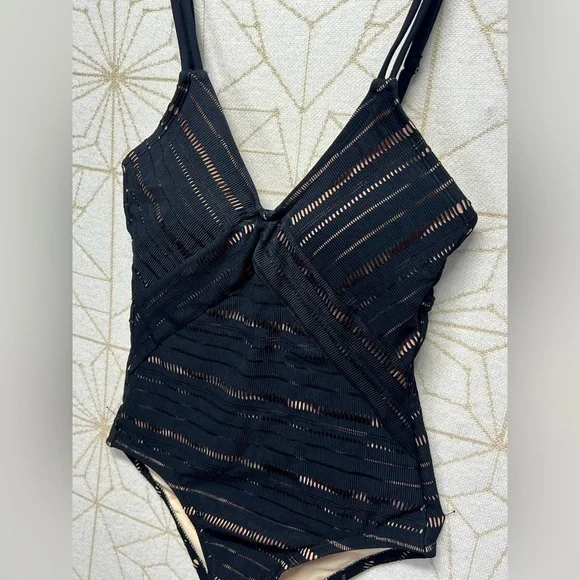 KONA SOL Black striped laser cut one piece swimsuit size M - Picture 10 of 13
